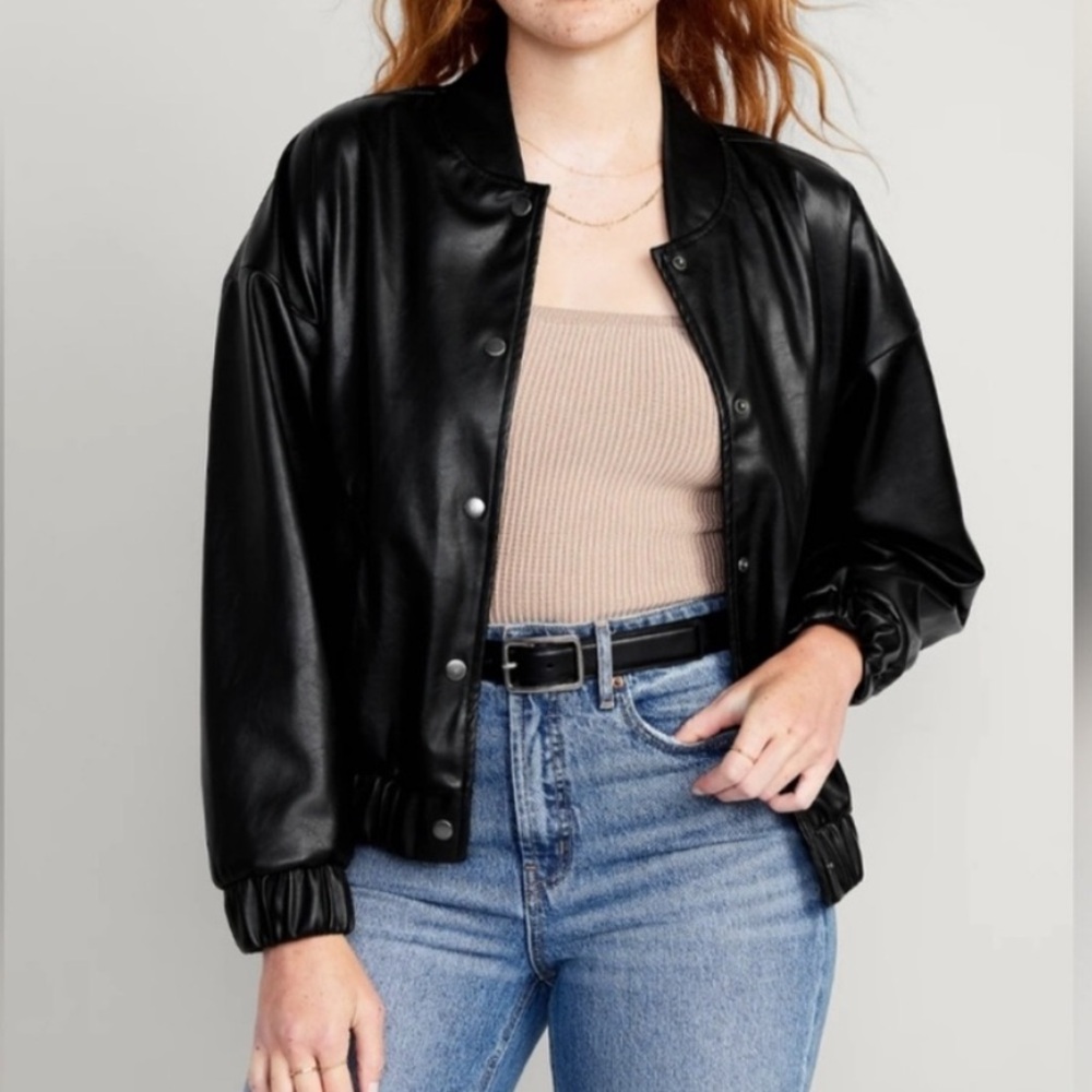 Old Navy | Black Faux Leather Oversized Bomber Jacket | Size XL Tall